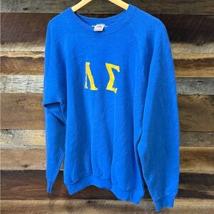 VINTAGE Blue Crewneck Sweater with Yellow Lambda Sigma letters